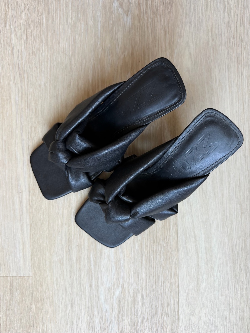 Mango Black Knotted Square-Toe Slide Mules